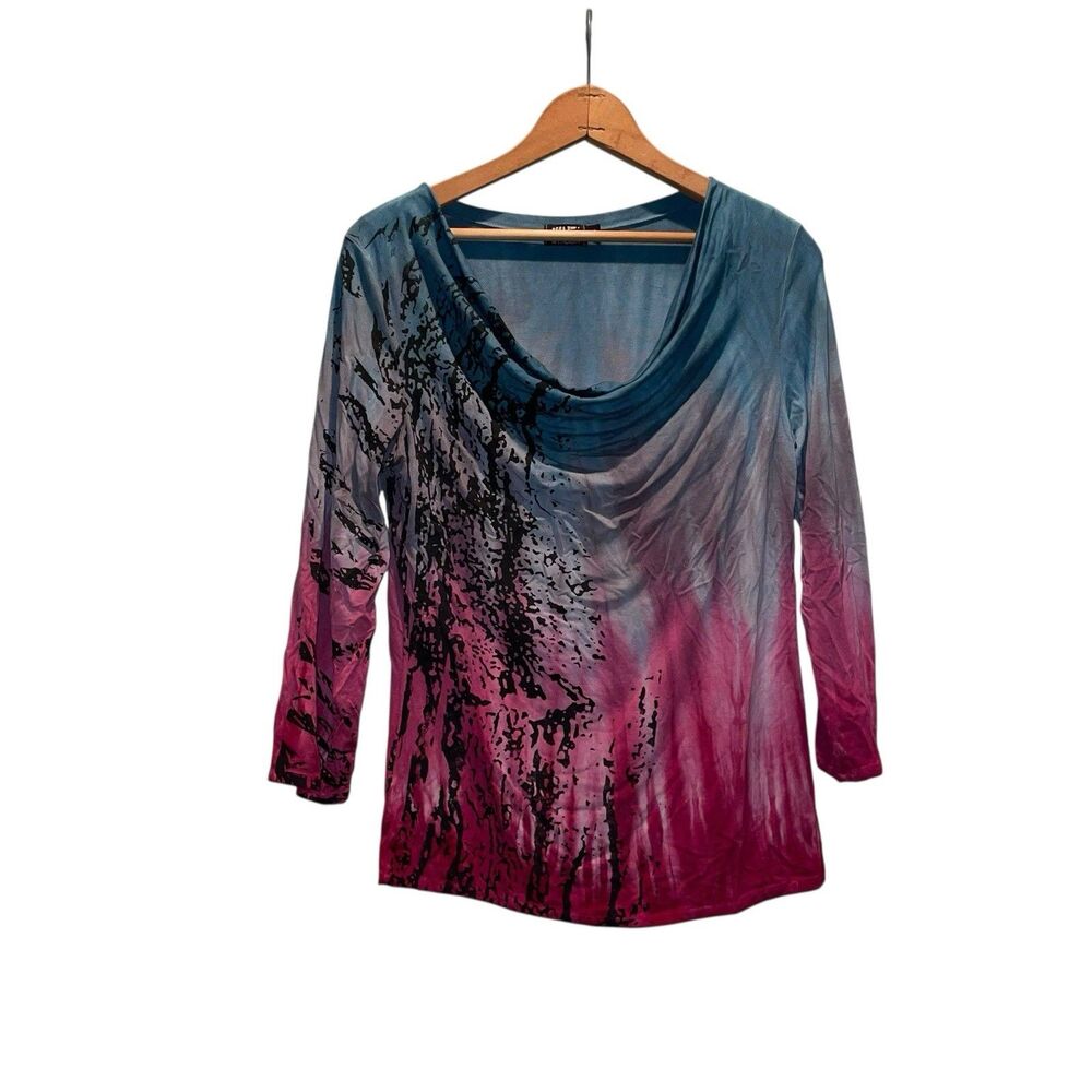 Art of Cloth S Lagenlook Art to Wear Cowl Neck Ombre 3/4 Sleeve Top - Picture 2 of 4
